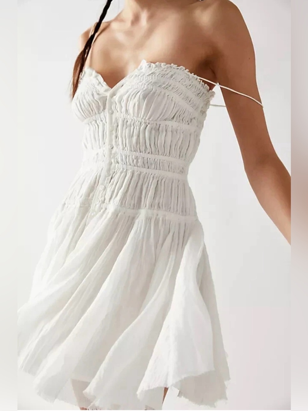 Free People FP One Lausanne Slip White Smocked Buttondown Sleeveless Dress Sz XS - Picture 16 of 16